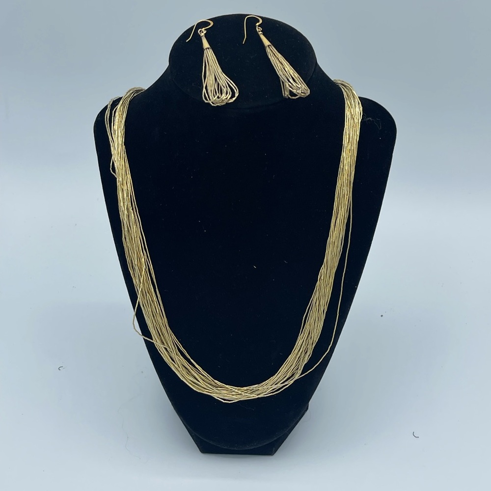 Multi-Strand Gold Necklace and Earring Set